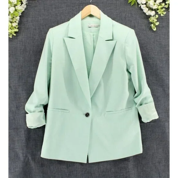 ALICE + OLIVIA Women's Justine Roll Cuff Blazer Mint Green Sz XS - Picture 2 of 10